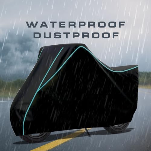 Image of Elite Water Resistant Bike Cover for TVS Apache RTR 160 4V Rain, UV & Dust Protection, Universal Fit, All-Weather Water Resistant Two-Wheeler Cover, Keeps Bike Cool (Black with Aqua Piping)