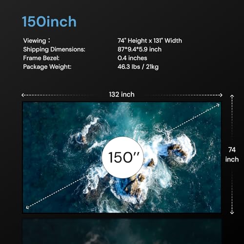 Image of Valerion 150-inch Fixed Frame Projector Screen, 1.3 dB Gain, 80% PQE, 4K /8K Ultra HD, 3D Wall Mount Projector Screen, Works with Long Throw, Short Throw & Ultra Short Throw Projectors