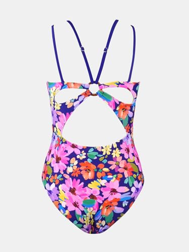 Image of CUPSHE Women's V Neck One Piece Cutout Tummy Control Swimsuit | Double Adjustable Straps,Back Cutout,O Ring,Soft Removable Cups,Flattering Bathing Suit For Vacation And Beach