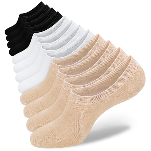 Image of SIXDAYSOX Womens No Show Socks - 4-8 Pairs, Low Cut, Non-Slip, Invisible Cotton Liner