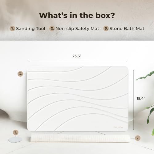Image of TOSORO - Stone Bath Mat Diatomaceous Earth Shower Mat Non-Slip Super Absorbent Diatomite Stone Bath Mats for Bathroom Floor Quick Drying Natural Easy to Clean (23.5 x 15) - Sandstone