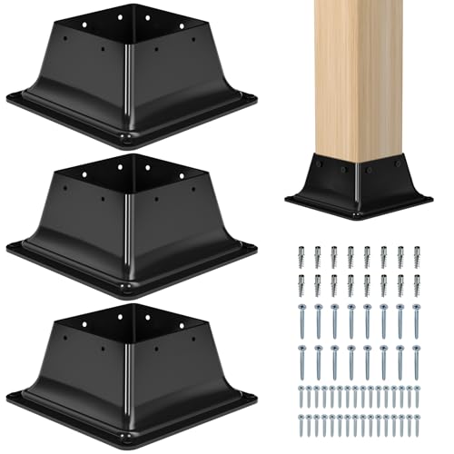 Base de poste de 4 x 4, 3 piezas, tamaño interior de 3.5 x 3.5, soportes de poste de metal resistentes, anclajes de poste de cubierta, acero sólido, soporte de poste de madera con recubrimiento en