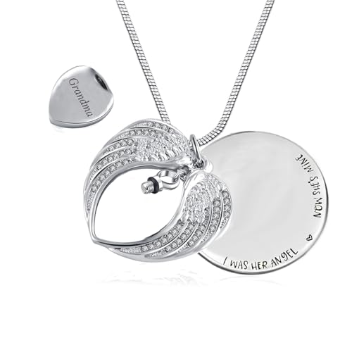 PREKIAR Angel Wing Urn Necklace for Ashes, Heart Cremation Memorial Keepsake Pendant Necklace Jewelry with Fill Kit and Gift Box3