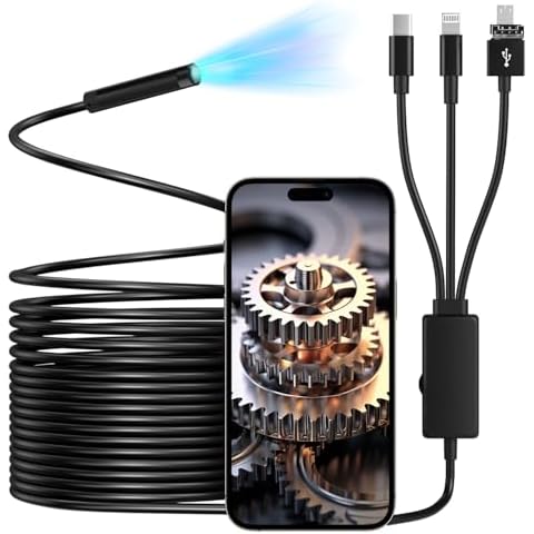 Endoscope Camera 4 in1, 1080P HD Borescope with 8 LED Lights, Borescope Inspection with 16.5ft Semi-Rigid Snake Camera, 8mm IP67 Waterproof Inspection Camera for iOS, Android, iPhone, Samsung, iPad Cover