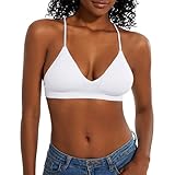 Seamless Bra for Women Low Back Bralette Wirefree Spaghetti Bra with Padded Removeable Snow White