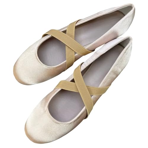 INEELUYI Women's Round Toe Paired with Trendy Cross Straps Mary Jane Cute and Sweet Single Shoes