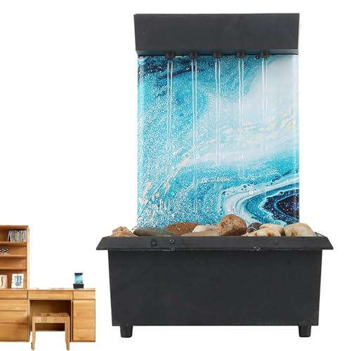 Fontaine à LED – Décoration d&rsquo;intérieur – Fontaine de table Relax avec pierres de rivière, fontaine à cascade de méditation avec lumière LED pour chambre à coucher à la maison