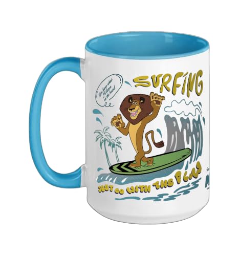 DreamWorks Madagascar Alex Surfing 90s Retro Ceramic Mug, Blue/White, 15oz