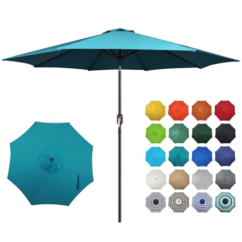 Image of Blissun 10FT Patio Umbrella, Outdoor Table Umbrella, Yard Umbrella, Market Umbrella with 8 Sturdy Ribs, Push Button Tilt and Crank, Cerulean
