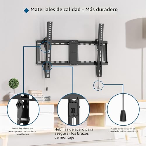Miniatura 3 de Bontec Soporte Tv Pared Para Pantallas De 37-82 Pulgadas Plana Curva Led Lcd Hasta 60 Kg, Inclinable, Máx Vesa 600x400 Mm, Con Brida Para Cables Y Nivel De Burbuja