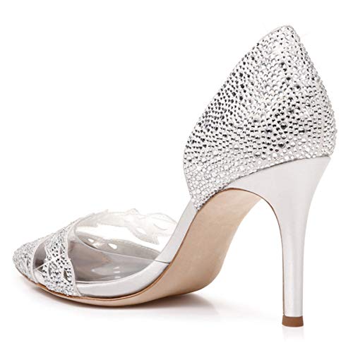 Image of XYD Women's Pumps, Elegant Pointed Toe, D'Orsay Kitten Low Heels, Rhinestone Studs, Slip-On Satin Shoes for Wedding