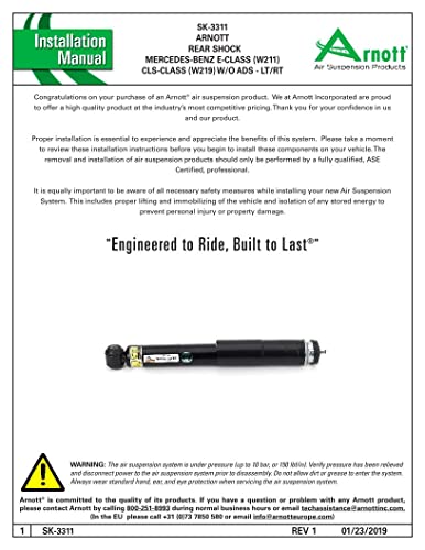 Arnott Sk-3311 New Rear Shock - 03-09 Mb E-Class (W211)/05-11 Cls-Class (W219) W/Standard Susp, W/O Ads- Lt/Rt #TOP4