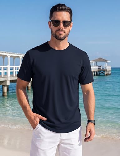 Cotrasen Mens T Shirts Short Sleeve Casual Crew Neck Tees UPF 80+ Lightweight Moisture Wicking Mens Curved Hem T Shirt, Pack of 2 — view 2