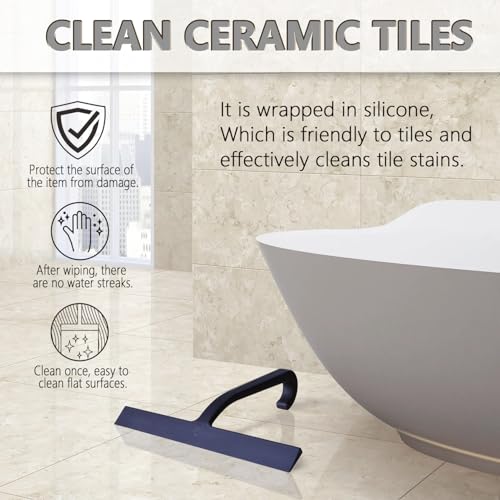 Image of Shower Squeegee for Glass Doors - 10 inch Silicone Squeegee with Built-in Hook, One-Piece Seamless Design, Streak-Free & No-Scratch Window Cleaner for Bathroom, Mirrors & Tiles Black