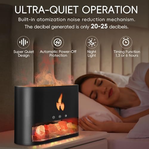 Image of BOHOFAM Plastic Humidifier for Home, Flame Diffuser Atmosphere Light Humidifier Portable Noiseless Aroma Aromatherapy Machine, Auto Shut-Off, Essential Oil Diffuser for Large Room (Flame-Black)