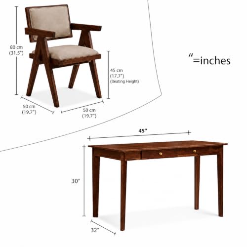 Image of Solid Sheesham Wood 4 Seater Dining Table Set with 2 Drawers & Cushioned Back Chairs | 45 x 32 x 30 Inch Wooden Dining Table for Dining Room, Kitchen & Home | Dark Honey Finish