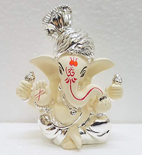 Figura de Ganesh de cerámica y plata 3 pulgadas miniatura 1