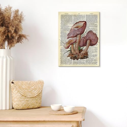Image of CHDITB Vintage Mushroom Canvas Wall Art, Antique Dictionary Page Fungi Print, Botanical Mushroom Wall Decor, Retro Mycology Framed Poster, Nature Inspired Artwork For Kitchen Living Room Decor 12 inchX16 inch