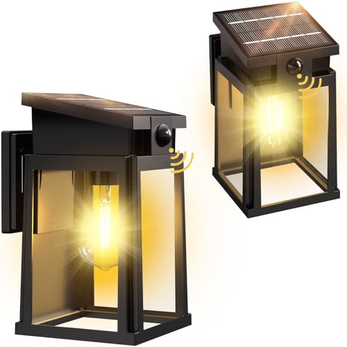 GOODEA 2 Pack Solar Wall Lights Outdoor Waterproof with Motion Sensor, Dusk to Dawn Solar Powered Porch Lights, LED Exterior Sconce for Front Door, Entryway, Garage, Yard
