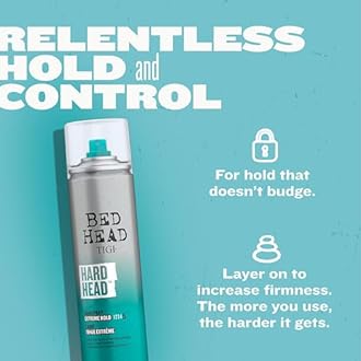 Bead Head by TIGI Hard Head Hairspray for Extra Strong Hold - For All Hair Types - With Instant Dry & Natural Shine - Use on Dry Hair - Premium Hair Care Products for Women & Men - 11.7 oz (2 Pack)