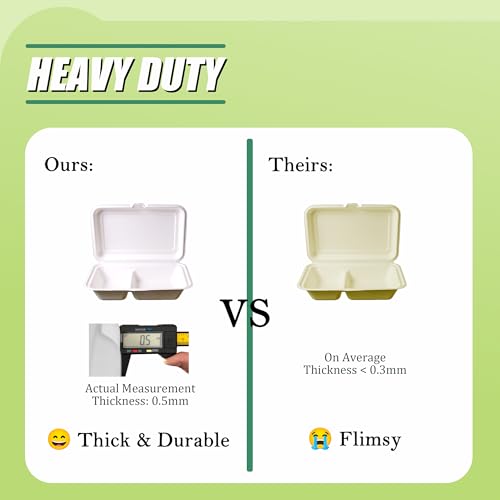 image for Greensoil 9x6 Compostable Clamshell Take Out Containers - 2-Compartmen