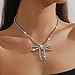 CETVLY Unique Rhinestone Bow Pendant Bling Crystal Choker Pendant Necklace Chic Boho Bow Tie Necklace for Women Unisex,Cute Dainty CZ Y2K Necklace Statement Vintage Jewelry (silver)