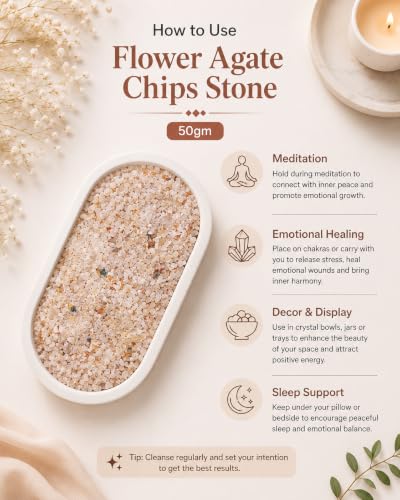 Image of Natural Flower Agate Crystal Chips 50 gm | Polished Healing Gemstone Chips for Meditation, Reiki, Energy Work, Crystal Collection, Home Decor, Feng Shui & Vastu Stones