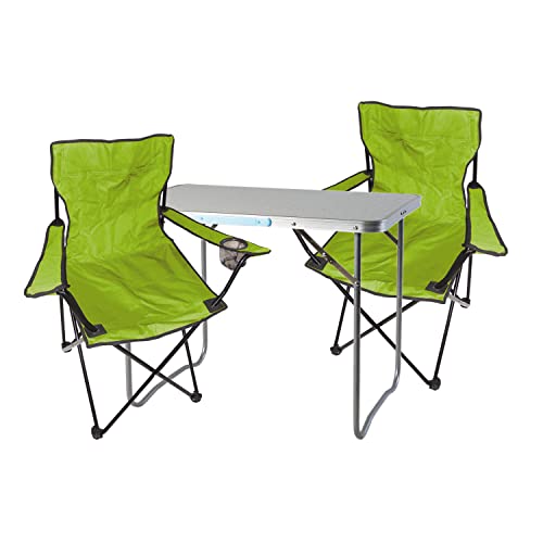 Mojawo - Set di 3 mobili da campeggio, in alluminio, 80 x 60 x 68 cm, 1 tavolo da campeggio XL con maniglia e 2 sedie da pesca, sedie pieghevoli, da campeggio, colore: Verde lime