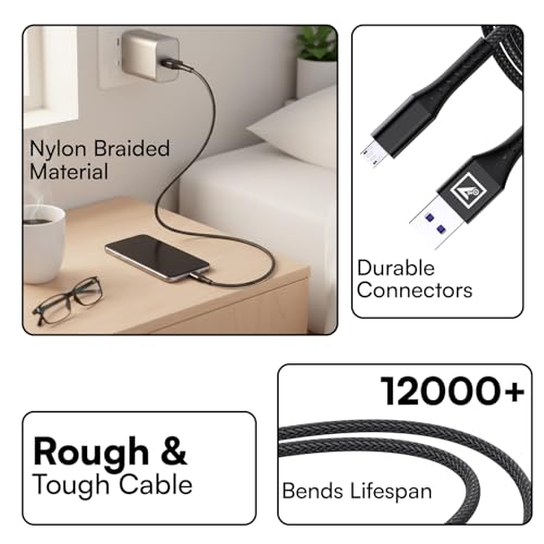 Image of ONE 7 USB to Micro USB Nylon Braided 120W Fast Charging & Data Cable, Micro Cable 2m (6ft), Durable Reinforced Connectors, For Smartphones, Power Banks & Micro USB Devices (ON CB-49 MICRO- Black)