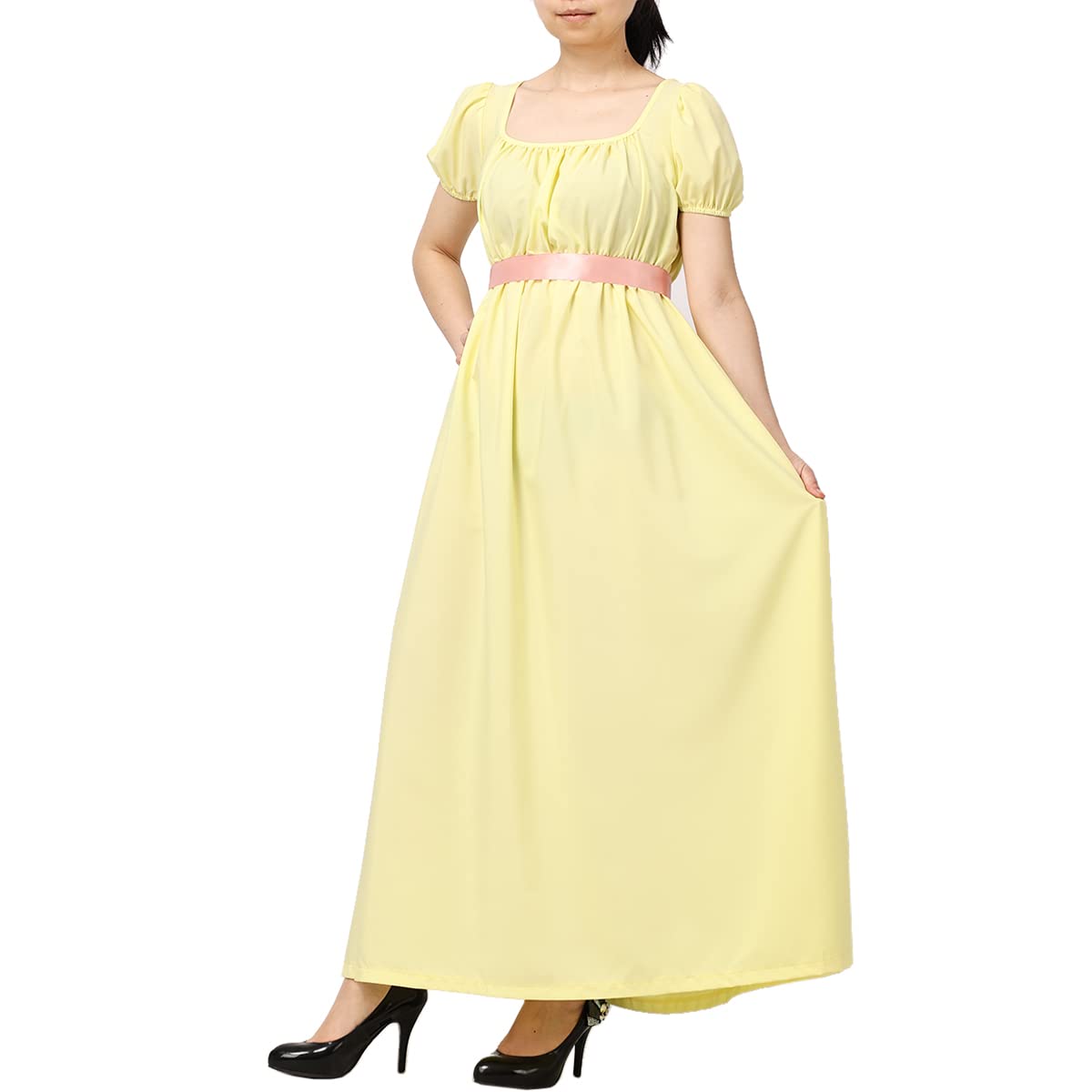 COSDREAMER Abito da Donna Regency Abito Medievale Vittoriano retrò a Vita Alta con Maniche a Nastro