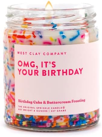 OMG, It’s Your Birthday Sprinkle Candle | West Clay Company | Happy Birthday Vanilla Cake Sprinkles Scented Soy Nontoxic Candles for Gift | Women, Bday, Birthday Gifts for Women
