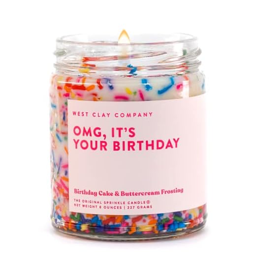 OMG, It’s Your Birthday Sprinkle Candle | West Clay Company | Happy Birthday Vanilla Cake Sprinkles Scented Soy Nontoxic Candles for Gift | Women, Bday, Birthday Gifts for Women