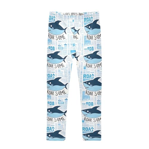 ALAZA Girls' Leggings Children's Yoga Pants Skinny Printed Dance Shark Newspaper Comfortable 4T