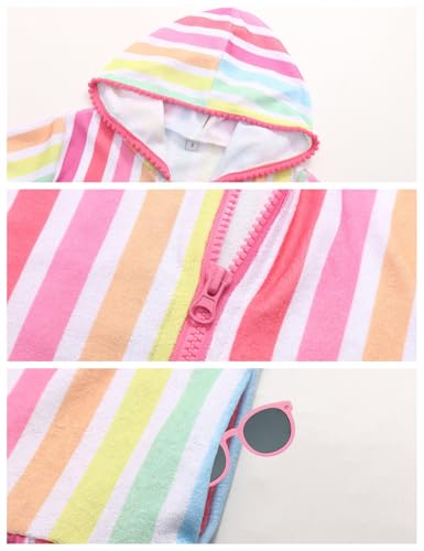 Image of Girls Swim Cover Up Kids Long Sleeve Swimsuit Coverup Terry Beach Pool Clothes with Sunglasses