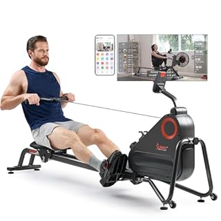 Sunny Health & Fitness Smart Silent Magnetic Rowing Machine with Dual Slide Rail – Magnetic Resistance Rower Designed for Low-Impact Full-Body Workouts and Users up to 300 LB - SF-RW523021