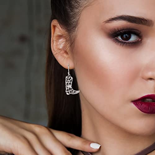 Sterling Silver Cowgirl Boot Earrings: Women Dangle Boot Earrings Country Western Style Jewelry Gifts for Cowgirl2