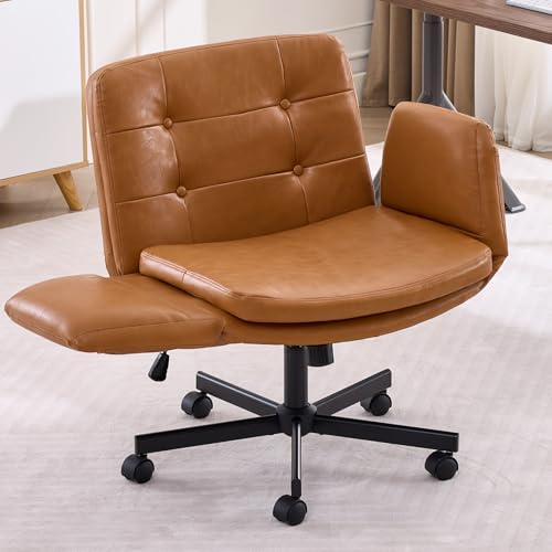 BINGTOO Criss Cross Office Chair with Wheels & Adjustable Armrests, Extra Wide Seat PU Leather...