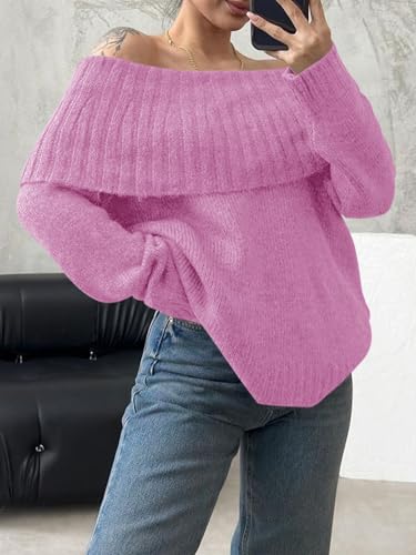 Image of Saodimallsu Womens Off The Shoulder Sweaters Oversized Long Sleeve Loose Ribbed Knit Fall Trendy Pullover Tops