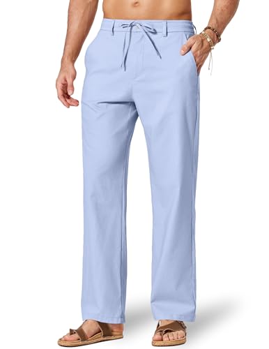 Image of COOFANDY Men's Cotton Linen Pants Casual Drawstring Dress Pants Beach Summer Lightweight Trousers