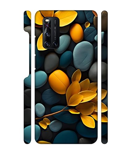 Image of ''Stones & Leaves'' -(Yellow) Printed Hard Mobile Back Cover & Case for Vivo V19, Designer | Protective & Premium Cover & Case