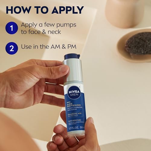 NIVEA MEN Age Defense Instant Hydrating Face Serum for Dry Skin, With Pro-Retinol and Hyaluronic Acid, Facial Serum Helps Reduce Look of Fine Lines and Wrinkles, 1.7 Fl Oz Bottle - Image 8
