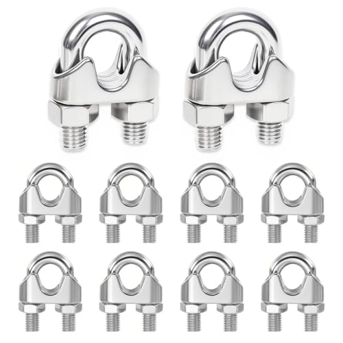 KEWUF 10 Pcs Abrazadera Cable Acero con M3 Guardacabos, M3 Abrazaderas De Cable Abrazaderas De Cuerda De Alambre De Acero Inoxidable Wire Rope Clips Clip De Cable De Acero Cable Pernos En U(M3)