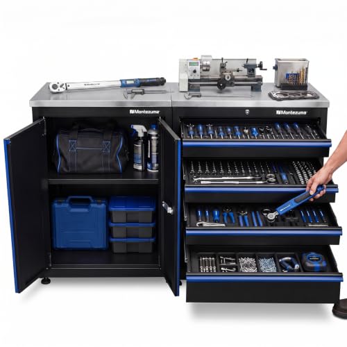 Montezuma 2-Piece Modular Steel Workstation and Tool Organization Set