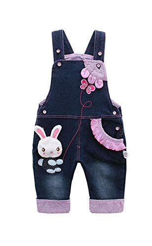 Image of KIDSCOOL SPACE Baby Girl Jean Overalls,Toddler Denim Cute 3D Bunny Outfit,Blue,3-4 Years