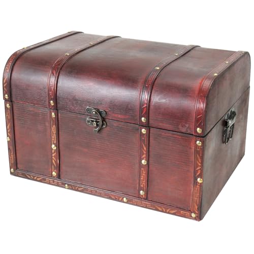 HMF Coffre au trésor en bois, grande Malle au trésor avec fermeture métallique vintage pour anniversaire d’enfant, mariage ou jubilé | 40 x 30 x 25 cm | Portugal