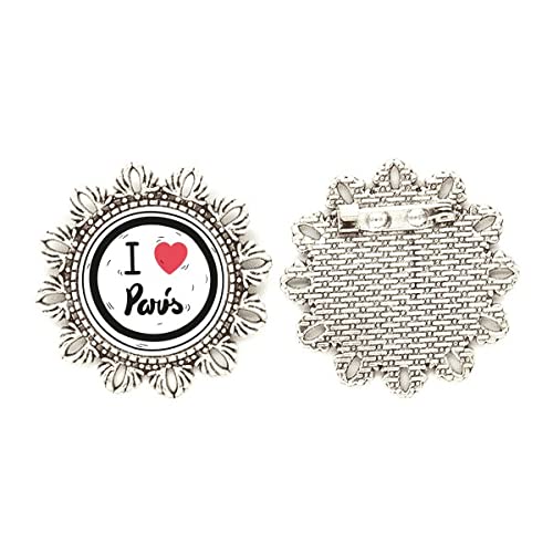 Broche de flores plateadas I Love Paris talla mediana para solapa