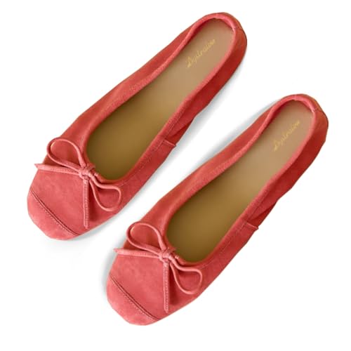 Women Cute Bow Flats Suede Square Closed Toe Ballet Flats Slip On Cap Toe Flat Shoes Comfortable Flat Heel Dress Shoes Office Work Ladies Girls Club Weekend Driver Flats Elegant 4-11 M US