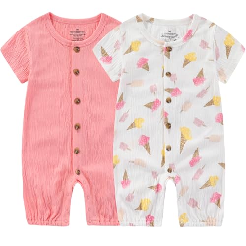 Image of Ruliby Baby Girl Romper Button Jumpsuit Summer Infant Boy Clothes for 0-24 Months