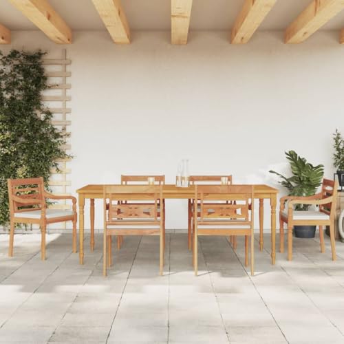ZEYUAN Juego Comedor de jardín 7 pzas con Cojines Blancos Madera Teca, Conjunto Mesa Y Sillas Jardin, Mesa Terraza Exterior Y Sillas, Conjunto Terraza, Muebles Jardin Exterior - 3155984