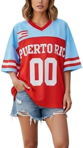IMXPW Jersey Shirts for Women Y2k Number Graphic Shirt Oversized Short Sleeve V Neck Shirts Streetwear Summer Tops